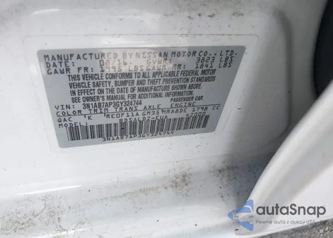 2016 Nissan Sentra Sv z USA, uszkodzony, nr VIN 3N1AB7AP3GY324744